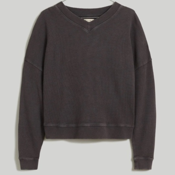 Madewell Waffle Knit V-Neck Long-Sleeve Sweater Coal (Size M) - Picture 1 of 4